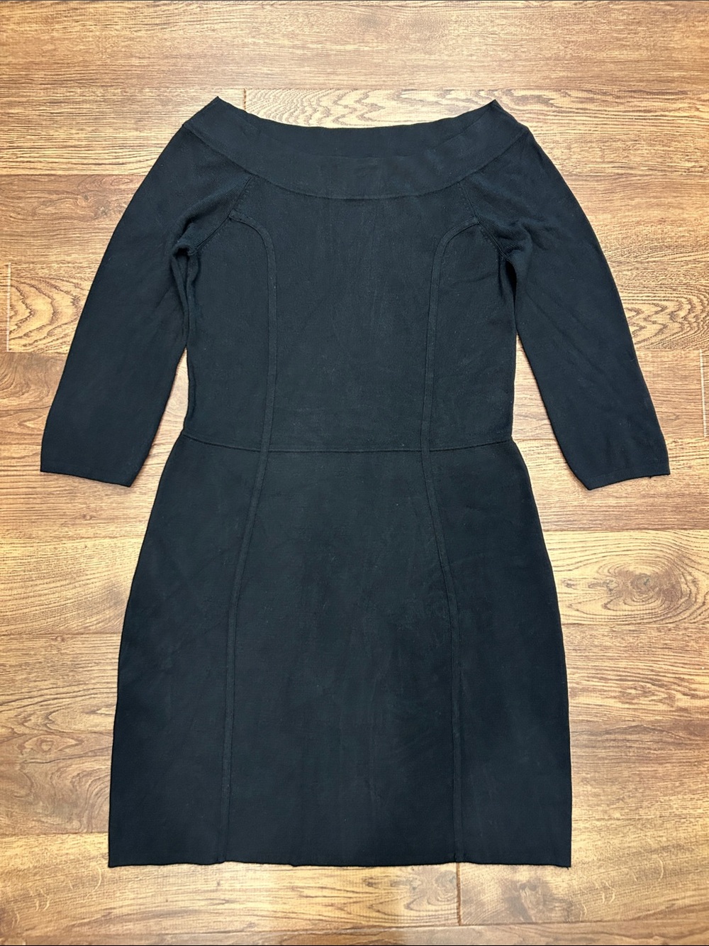 White House Black Market Off-the-Shoulder 3/4 Sleeve Sweater Dress Black Medium